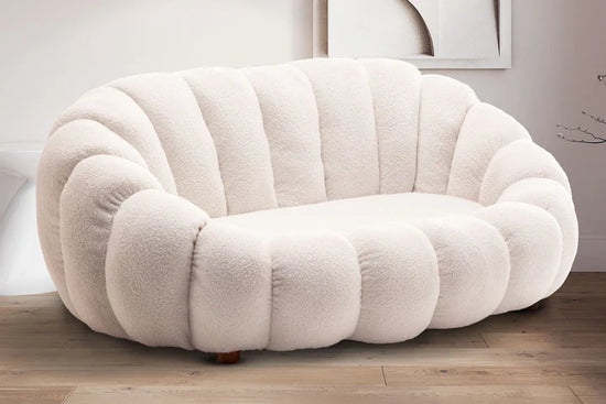 Teddy Boucle Fabric White 2 Seater Sofa DIVANO LETTO