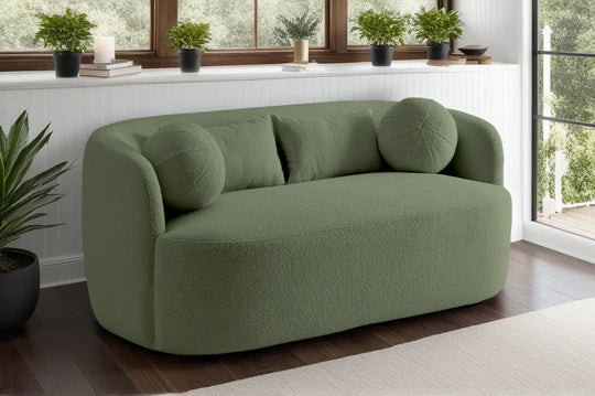Teddy Boucle Fabric Sage Green 2 Seater Sofa PATRIMONIO
