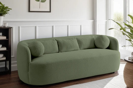 Teddy Boucle Fabric Sage Green 3 Seater Sofa PATRIMONIO