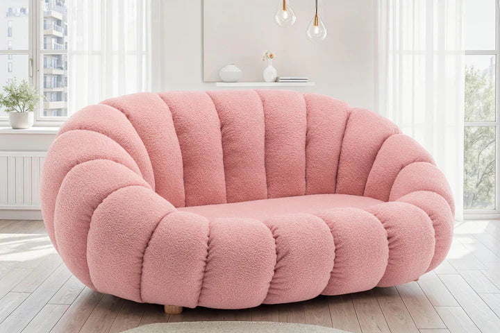 Teddy Boucle Fabric Pink 2 Seater Sofa MIRIEILLE