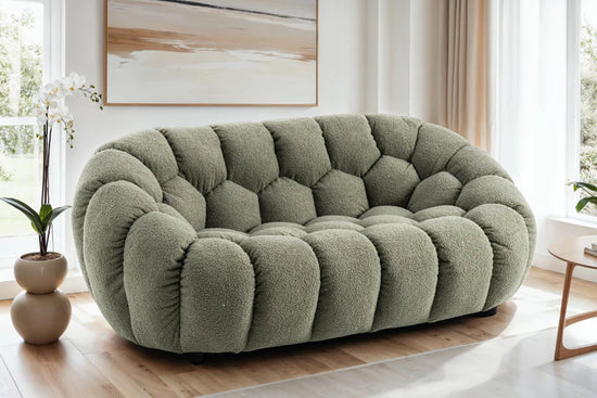Teddy Boucle Fabric Sage Green 2 Seater Sofa DIVANO LETTO