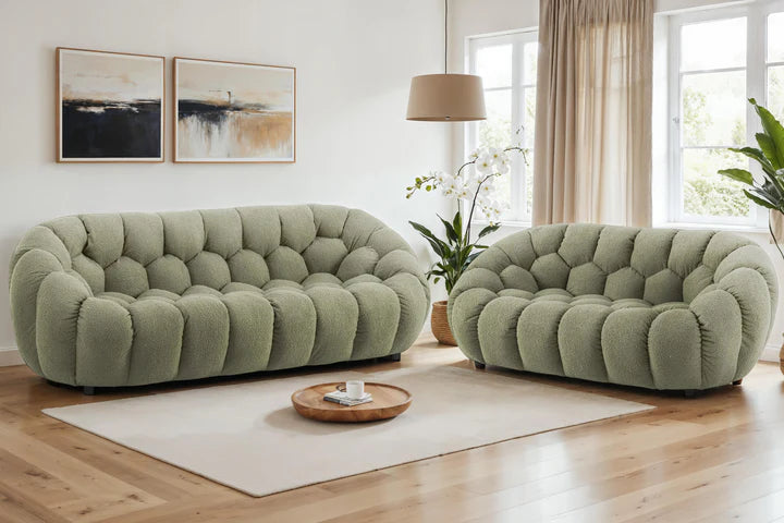 Teddy Boucle Fabric Sage Green 3 + 2 Seater Sofa Set DIVANO LETTO