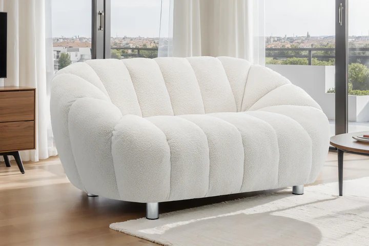 Teddy Boucle White 2 Seater Sofa CHAISE