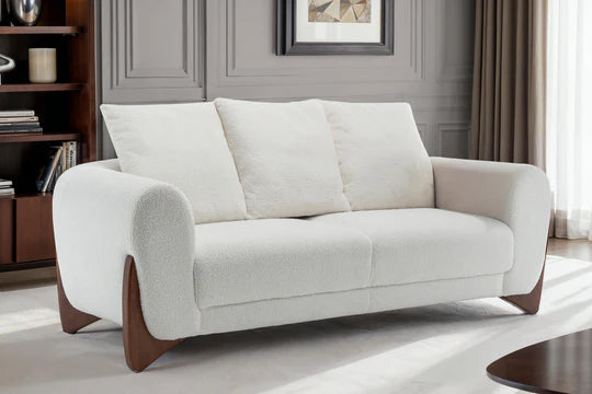Teddy Boucle Fabric White 3 Seater Sofa BORGO