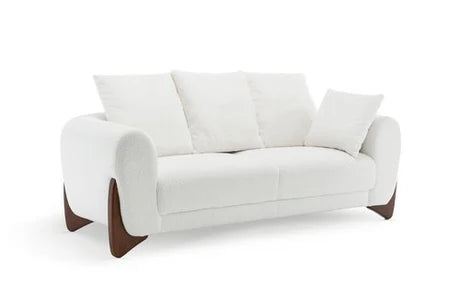 Teddy Boucle Fabric White 3 Seater Sofa BORGO