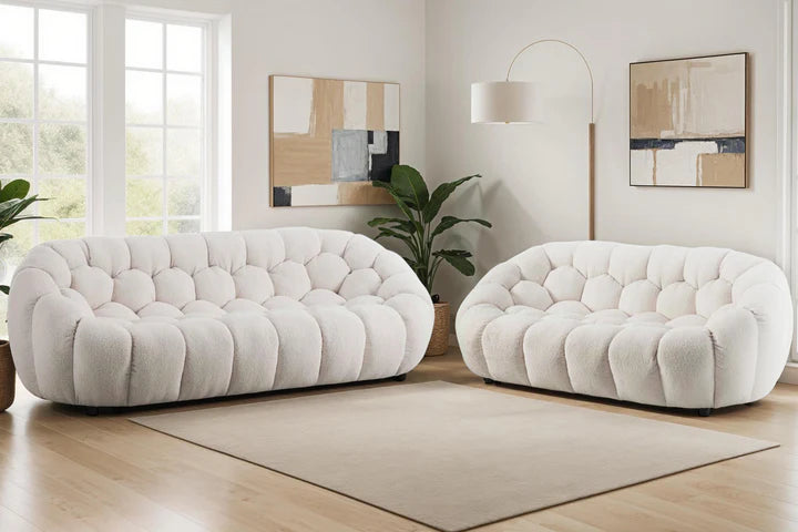 Teddy Boucle Fabric White 3 + 2 Seater Sofa Set DIVANO LETTO