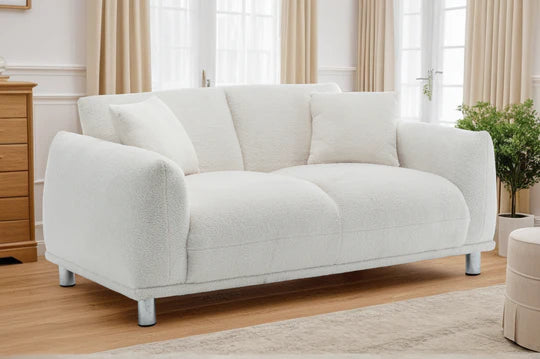 Teddy Boucle Fabric White 2 Seater Sofa ARTE