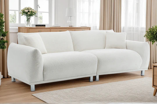 Teddy Boucle Fabric White 3 Seater Sofa ARTE
