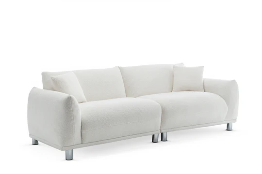 Teddy Boucle Fabric White 3 Seater Sofa ARTE
