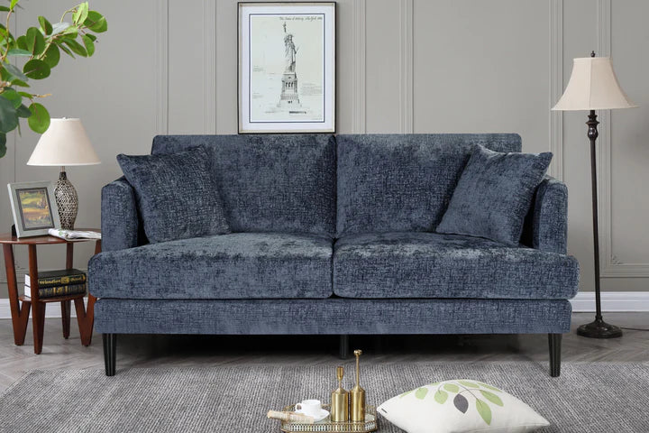 Textured Chenille Blue 3 Seater Sofa ELEGANCE