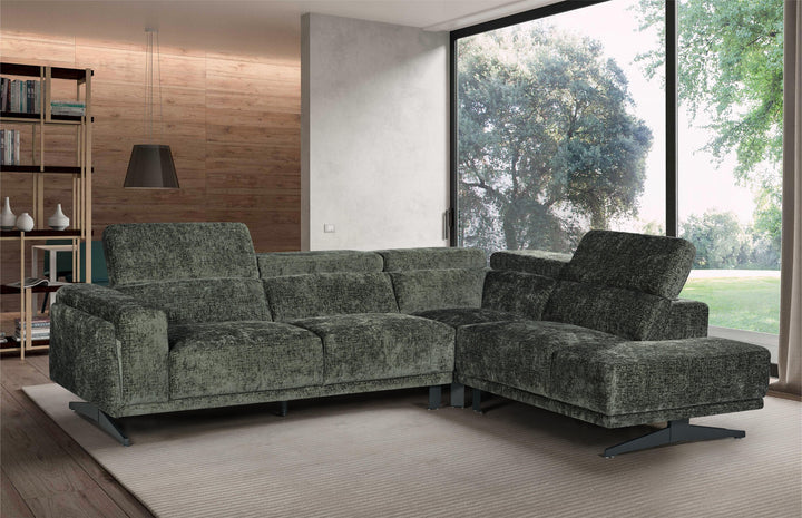 Textured Chenille Green Right Hand Facing Corner Sofa TRIONFO