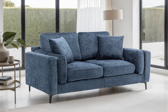 Textured Chenille Blue 2 Seater Sofa QUARTIERE