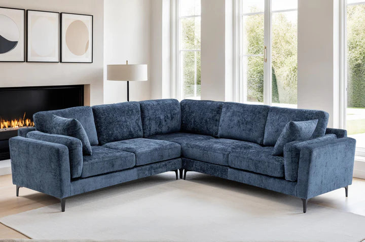 Textured Chenille Blue Corner Sofa 2C2 QUARTIERE