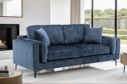 Textured Chenille Blue 3 Seater Sofa QUARTIERE