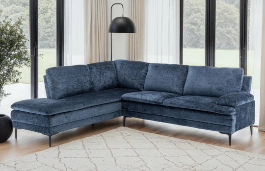 Textured Chenille Blue Left Hand Facing Corner Sofa SCALO