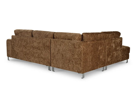 Textured Chenille Brown Left Hand Facing Corner Sofa ELEGANZA