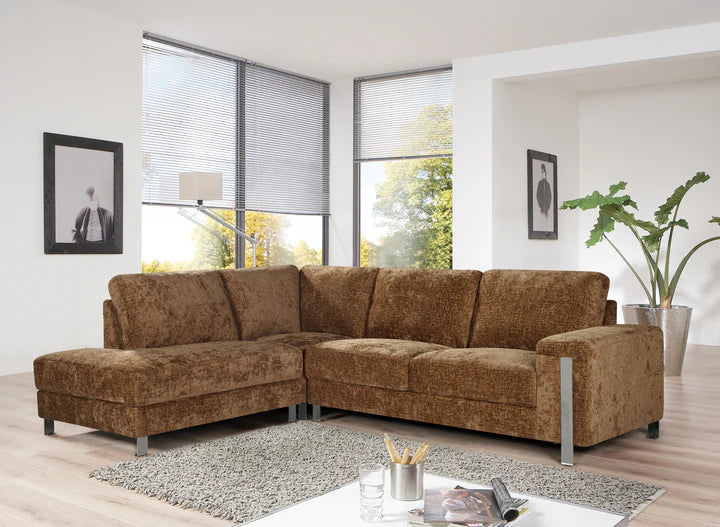 Textured Chenille Brown Left Hand Facing Corner Sofa ELEGANZA