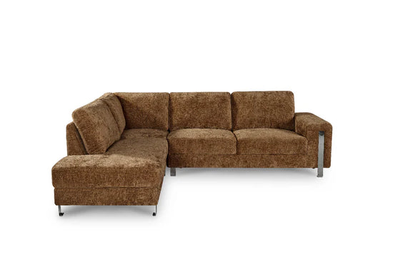 Textured Chenille Brown Left Hand Facing Corner Sofa ELEGANZA