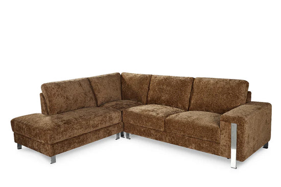 Textured Chenille Brown Left Hand Facing Corner Sofa ELEGANZA