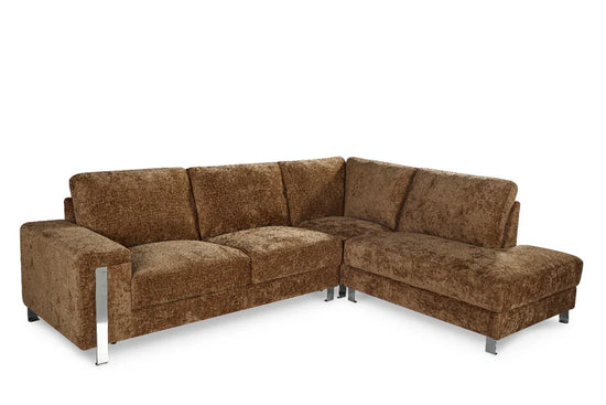 Textured Chenille Brown Right Hand Facing Corner Sofa ELEGANZA