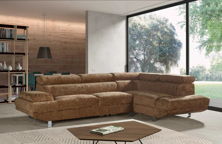 Textured Chenille Brown Right Hand Facing Corner Sofa COLLEGAMENTO