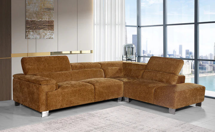 Textured Chenille Burnt Orange Right Hand Facing Corner Sofa VENTO