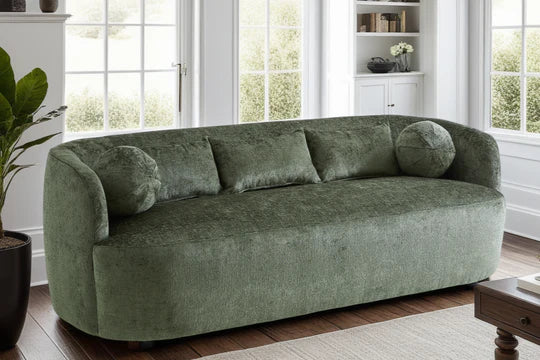 Textured Chenille Green 3 Seater Sofa PATRIMONIO