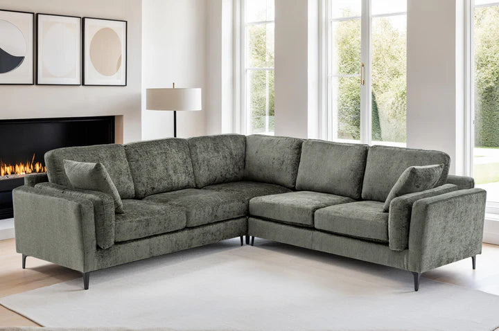 Textured Chenille Green Corner Sofa 2C2 QUARTIERE