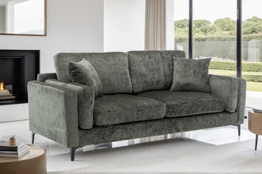 Textured Chenille Green 3 Seater Sofa QUARTIERE