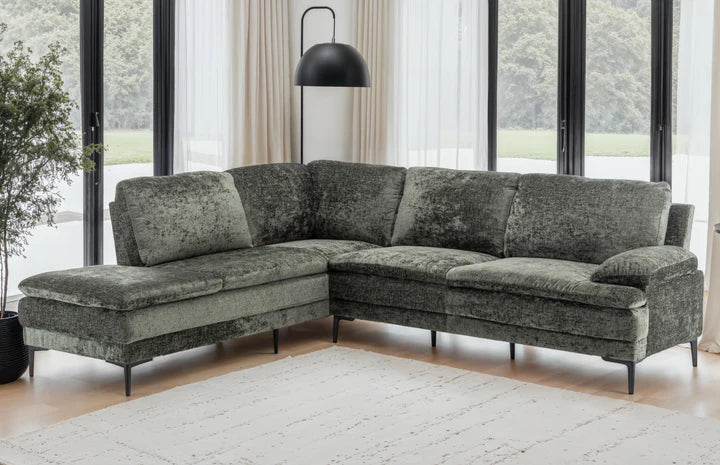 Textured Chenille Green Left Hand Facing Corner Sofa MOLO