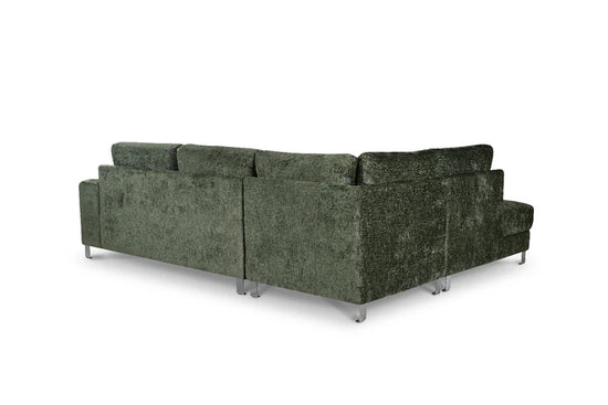 Textured Chenille Green Left Hand Facing Corner Sofa ELEGANZA