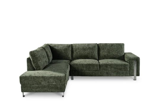 Textured Chenille Green Left Hand Facing Corner Sofa ELEGANZA