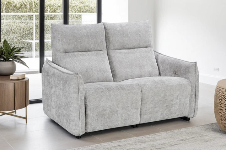 Woven Chenille Grey 2 Seater Electric Recliner Sofa CARRERA LUSSO