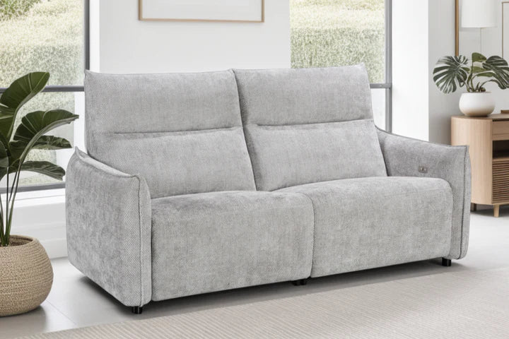 Woven Chenille Grey 3 Seater Electric Recliner Sofa CARRERA LUSSO