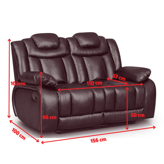 Faux Leather Brown 2 Seater Manual Recliner Sofa CLASSICO