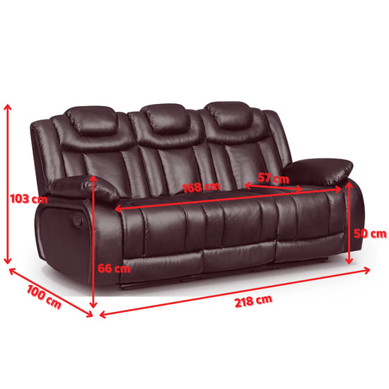 Faux Leather Brown 3 Seater Manual Recliner Sofa TRADIZIONE