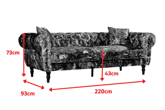 Green Nature Pattern Patchwork 3 Seater Chesterfield Sofa FORZA