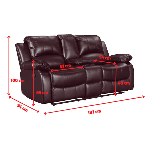 Faux Leather Brown 2 Seater Electric Recliner Sofa with Cup Holders and Console 1 SETTEE