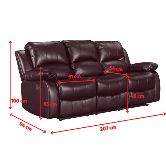 Faux Leather Brown 3 + 2 Seater Manual Recliner Sofa Set SETTEE