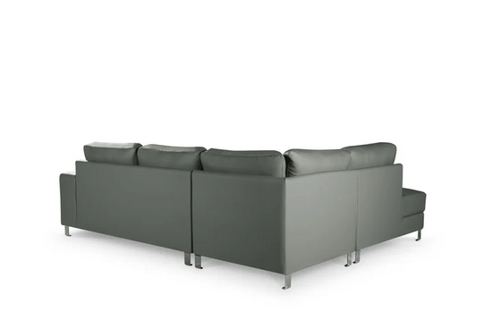 Vegan Leather Light Grey Left Hand Facing Corner Sofa ELEGANZA