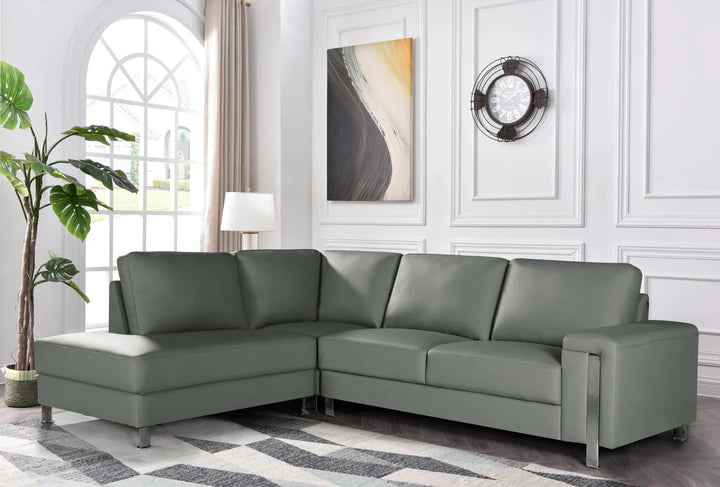 Vegan Leather Light Grey Left Hand Facing Corner Sofa ELEGANZA