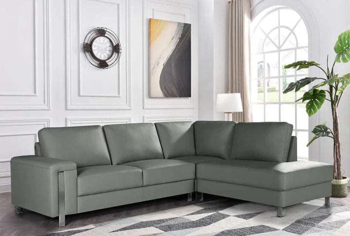 Vegan Leather Light Grey Right Hand Facing Corner Sofa ELEGANZA
