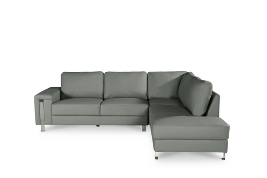 Vegan Leather Light Grey Right Hand Facing Corner Sofa ELEGANZA