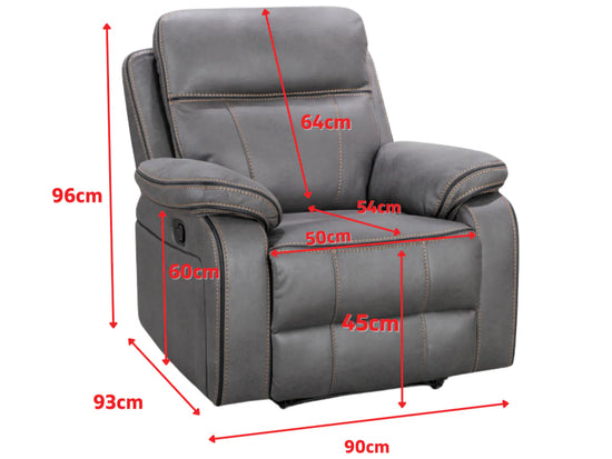 Faux Leather Grey 3 + 1 + 1 Seater Manual Recliner Sofa Set ELEGANZA