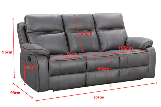 Faux Leather Grey 3 + 2 Seater Manual Recliner Sofa Set ELEGANZA