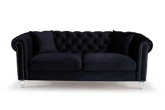 Velvet Black 3 + 2 Seater Chesterfield Sofa Set With Acrylic Feet MODERNO