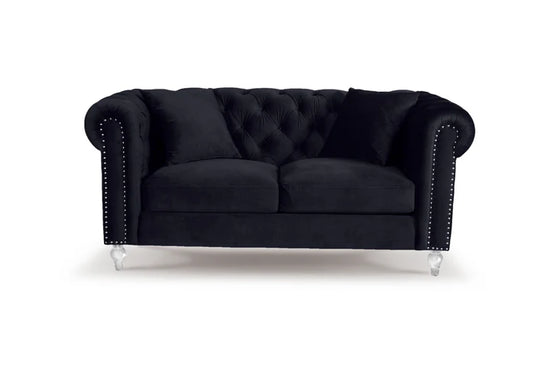 Velvet Black 3 + 2 Seater Chesterfield Sofa Set With Acrylic Feet MODERNO