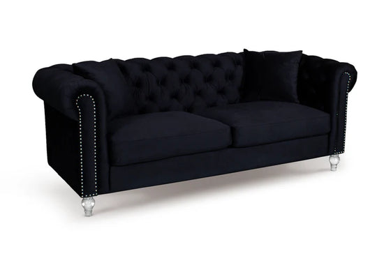 Velvet Black 3 + 2 Seater Chesterfield Sofa Set With Acrylic Feet MODERNO