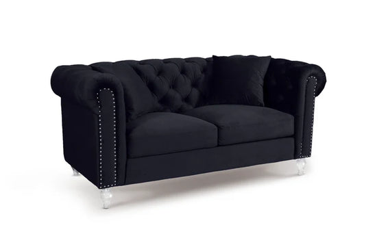 Velvet Black 3 + 2 Seater Chesterfield Sofa Set With Acrylic Feet MODERNO
