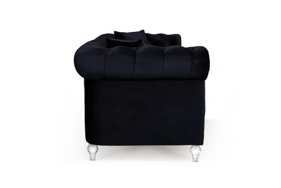 Velvet Black 3 + 2 Seater Chesterfield Sofa Set With Acrylic Feet MODERNO